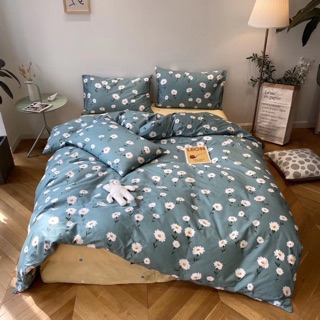 Set Chăn Ga Gối Cotton Cúc Hoạ Mi Xanh