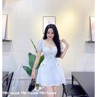 Váy cổ trụ kaki cúc vàng