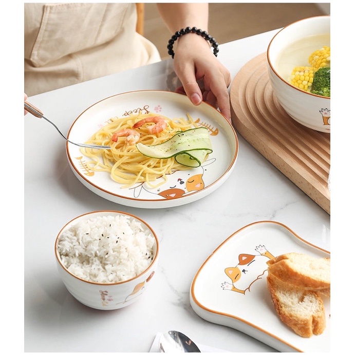 Bộ bát đĩa hình mèo, bát đĩa decor, bát đĩa đẹp