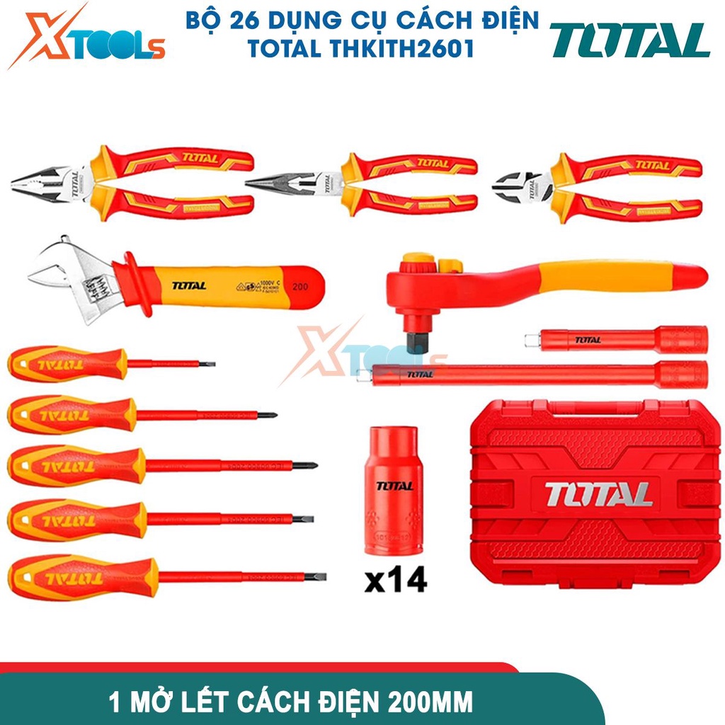 Bộ 26 công cụ cách điện TOTAL, công cụ cách điện có Chứng nhận 1000V, VDE / GS chất liệu hợp kim [CHÍNH HÃNG][XTOOLS]