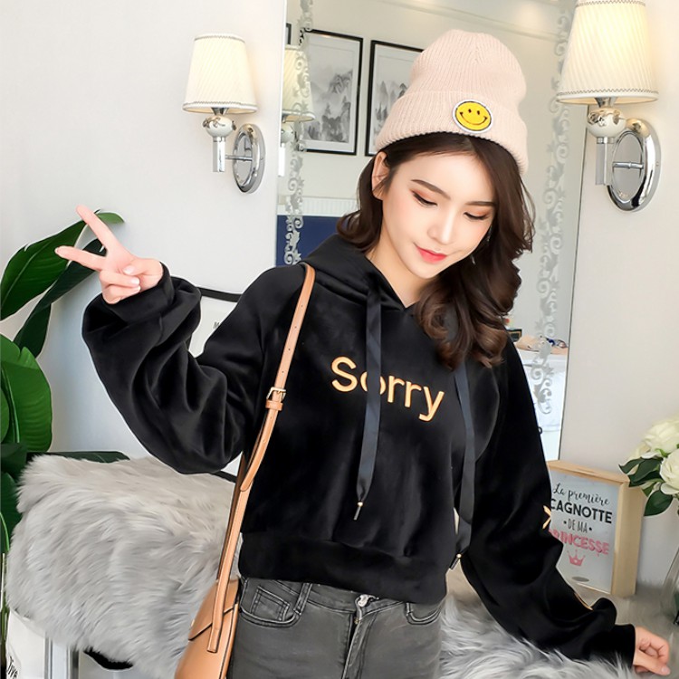 Áo hoodie nữ cực kute áo hút đi len kết hợp vải nhung tạo kiểu phong cách teen