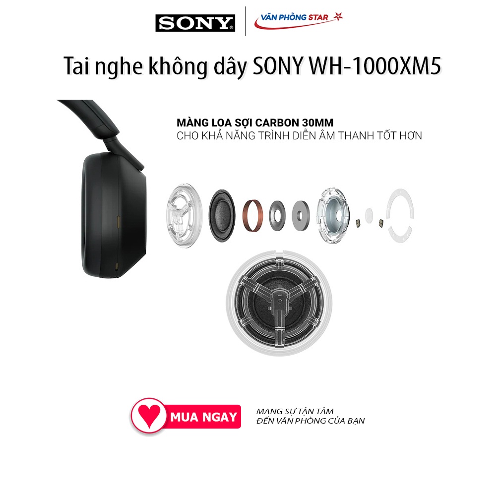 Tai nghe Bluetooth Sony WH-1000XM5 công nghệ chống ồn, Chuẩn thiết kế Bluetooth 5.2 Khoảng cách hoạt động 10m, 4 Mic