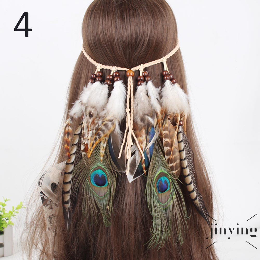 GETNOIVAS Băng đô đính lông vũ phong cách Boho