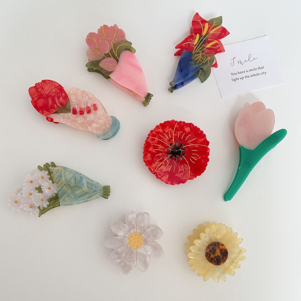 Kẹp Tóc Răng Lớn Hình Hoa Hướng Dương/Hoa Tulip Màu Sắc Tươi Sáng