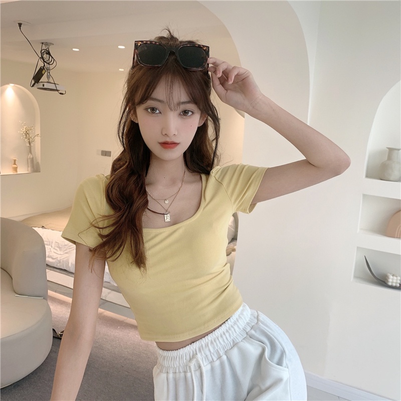 COZOK Áo Thun Tay Ngắn Cổ Vuông Form Ôm Hợp Thời Trang