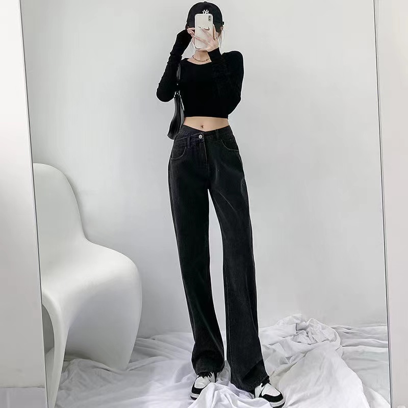 Quần Jeans Nữ Lưng Cao Ống Rộng Thời Trang Hàn Quốc