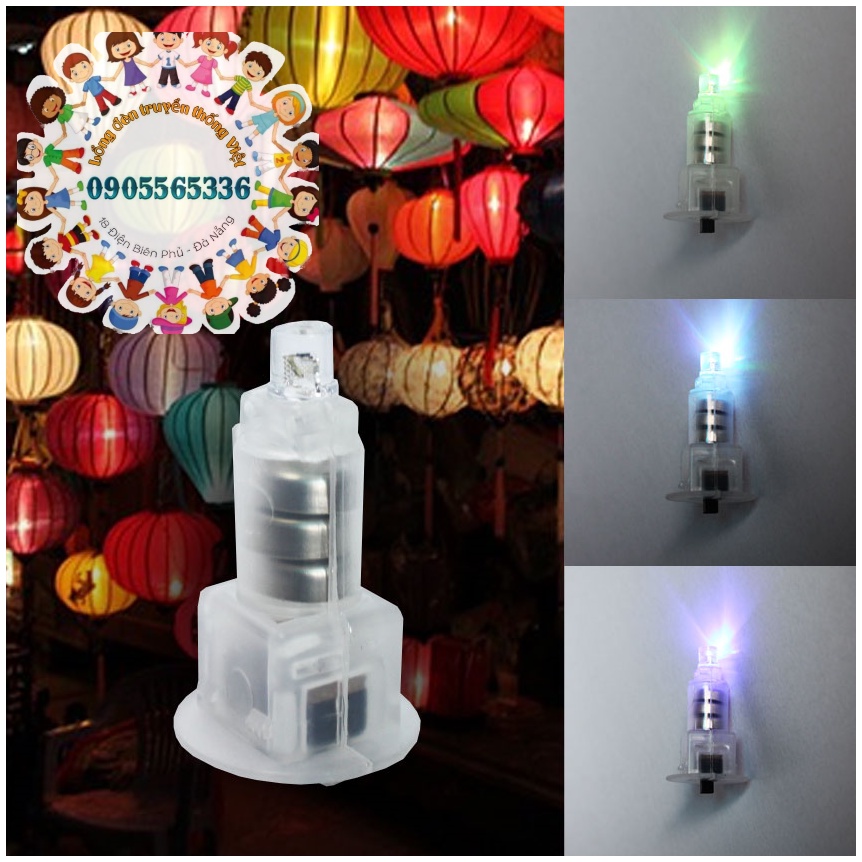 Đèn led 7 màu gắn vào lồng đèn giấy, lồng đèn ngôi sao, mắt đầu lân, trang trí trái cây