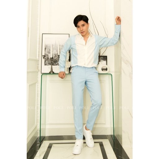 Sơ mi xanh phối quần cùng màu | BigBuy360 - bigbuy360.vn