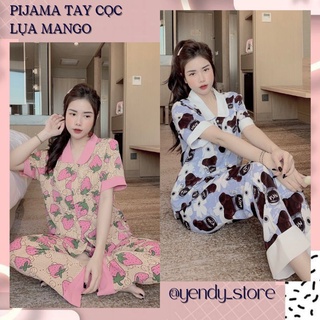Pijama mặc nhà - bộ lụa mango cổ sen tay ngắn quần dài