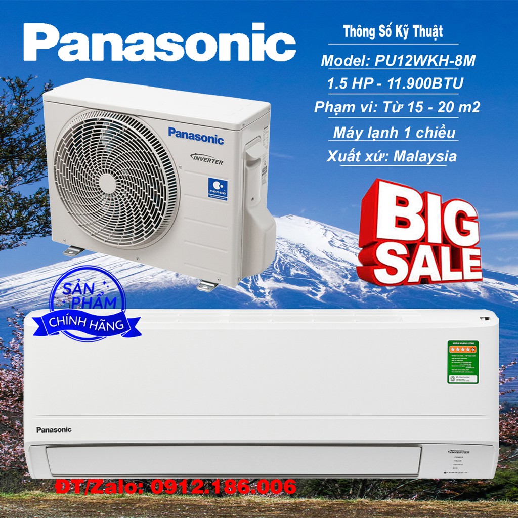 Máy lạnh Panasonic Inverter 1.5 HP CU/CS-PU12WKH-8M - Hàng chính hãng (LIÊN HỆ VỚI NGƯỜI BÁN ĐỂ ĐẶT HÀNG)