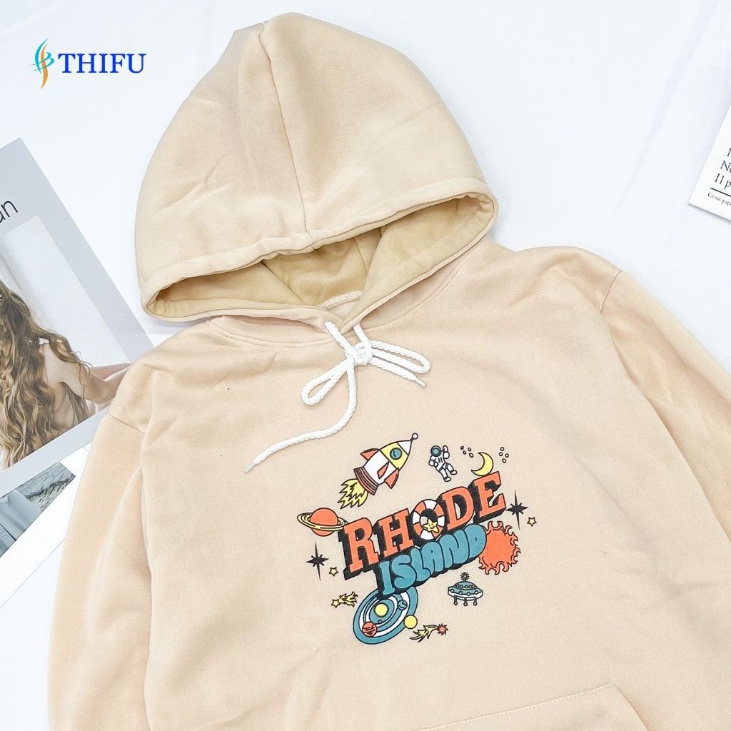 Áo Hoodie Chống Nắng THIFU FASHION In Chữ RHODE Nón , áo hoodie nữ 2 Lớp Chất Liệu Thun PE Cho Nam Nữ Dưới 70 Kg