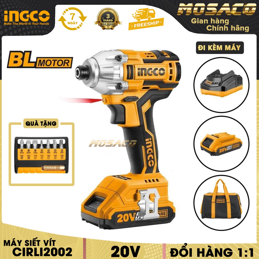 Máy siết vít dùng pin Lithium 20V INGCO CIRLI2002 Kèm theo 2 pin, 1 cục sạc 2 mũi siết vít - MOSACO