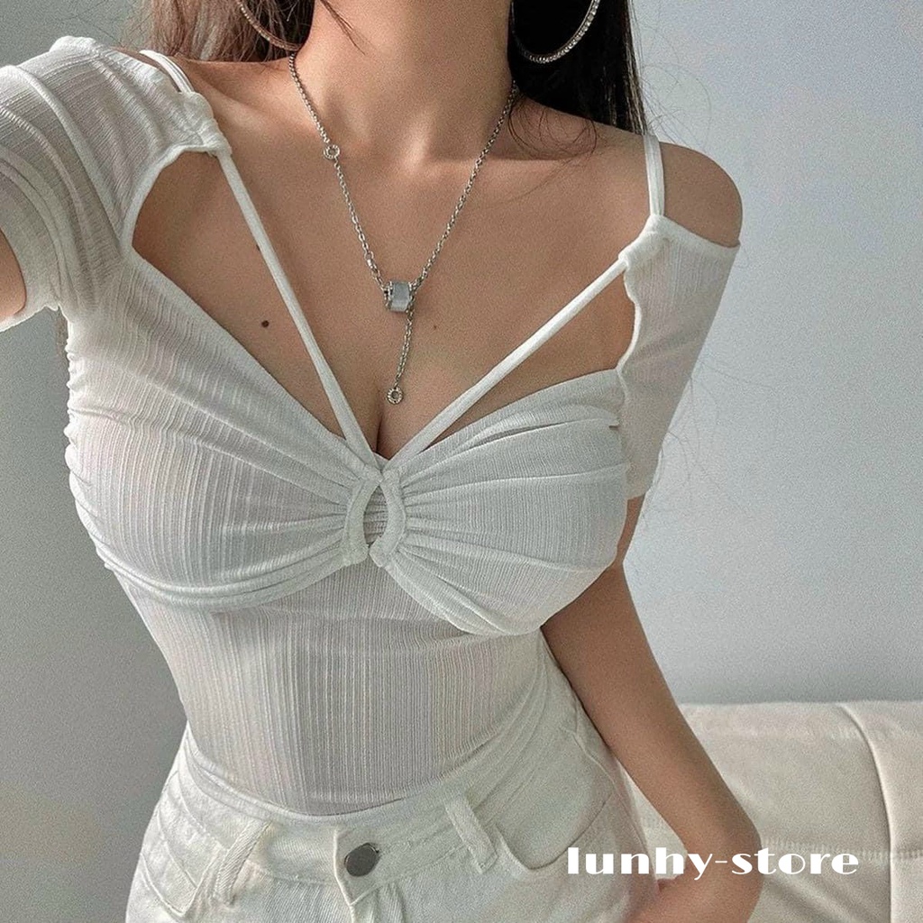 Áo Croptop Nữ Kiểu Ôm Dây Chéo Vai Độc Đáo