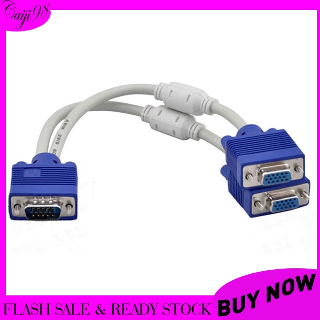 Computer to Dual Monitor VGA Splitter Cable Video 1 in 2 Out Adaptor for Computer TV Video Projector