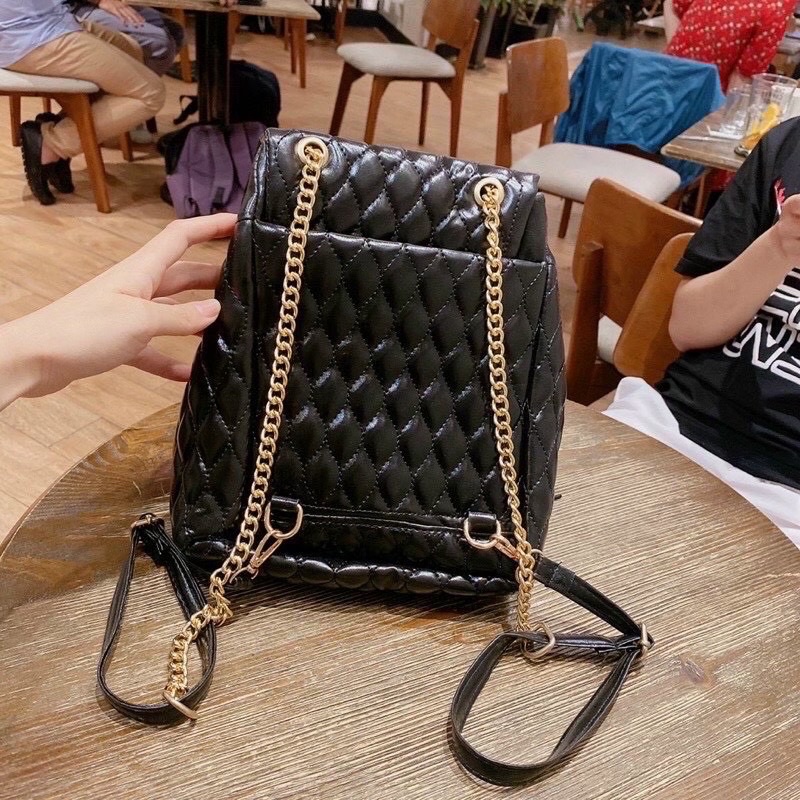 Balo trần trám nắp gài khoá xoay logo vàng nổi hàng đẹp chất da bóng mềm mịn (hàng chuẩn ảnh)