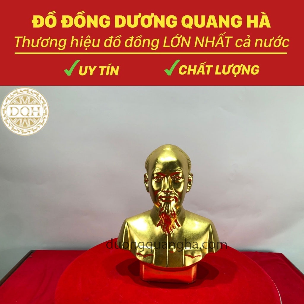 Đồ Đồng Mỹ Nghệ Tượng Bác Hồ Bằng Đồng Đỏ Dát Vàng Kích Thước 20*15CM