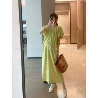  T-Mie | Đầm Bầu Đầm Maxi Quảng Châu Cổ V Tay Búp Sang Chãnh,Công Sở Đi Tiệc Đẹp 