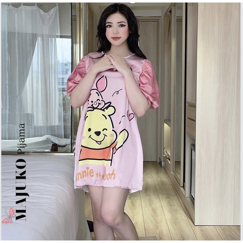 Váy nữ cổ tròn bigsize tiểu thư thiết kế xinh đẹp lụa ngủ cao cấp MAJUKO MK01