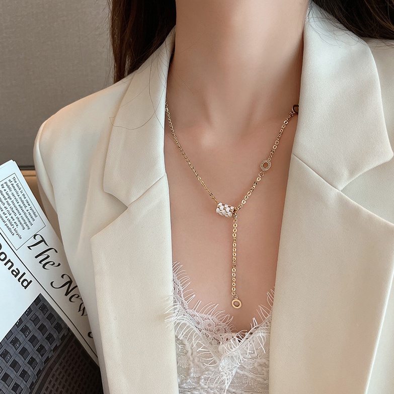 [Augustcloth | AugustJewelry] Dây chuyền/ vòng cổ hợp kim hình trụ caro