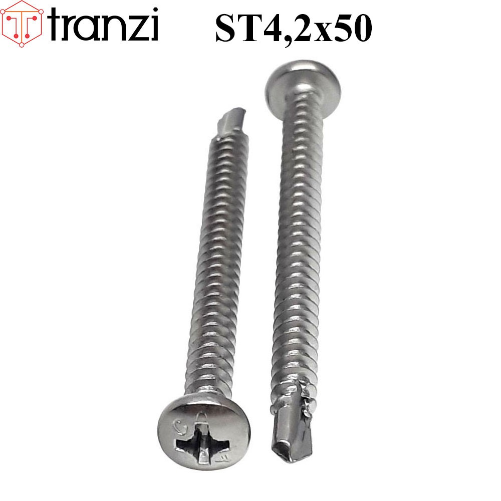 Vít tự khoan bake đầu cầu inox 304 ST4,2x50 - túi 50 cái