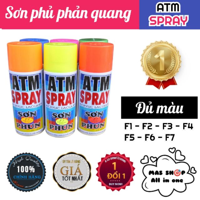 Sơn phun xịt phản quang (phát quang, dạ quang) ATM đủ màu 400ml