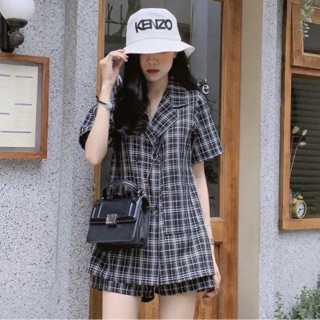 Set áo vest caro quần short