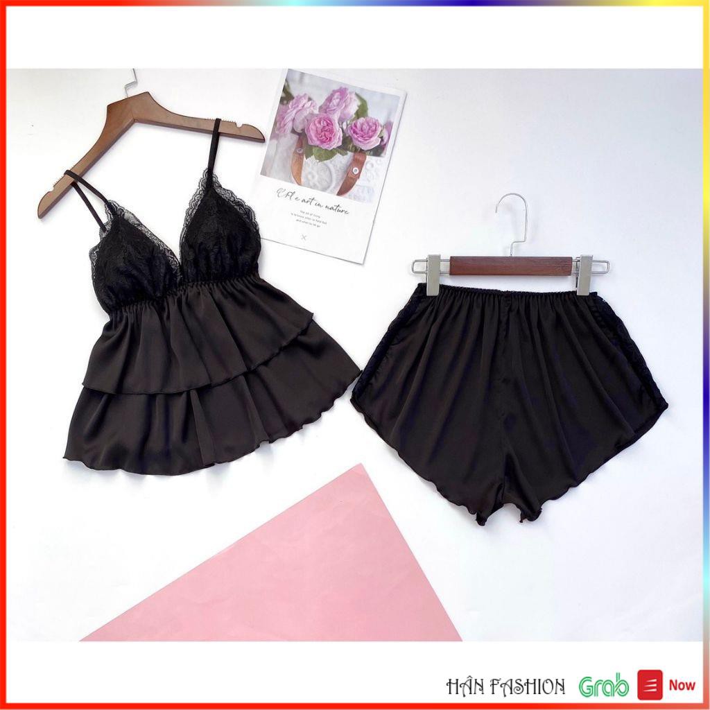 Đồ Ngủ Nữ Sexy - Đồ Ngủ 2 Dây Quần Cộc Phối Ren Chất Phi Lụa Loại 1 Quyến Rủ Cực Kỳ Mềm Mịn | Hân Fashion