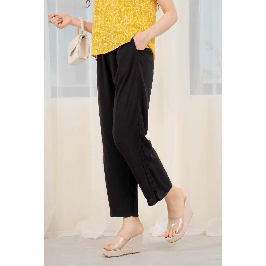 Quần dài lanh nữ màu đen VT Q06.2101 - Mặc nhẹ, thoải mái, thoáng mát | BigBuy360 - bigbuy360.vn