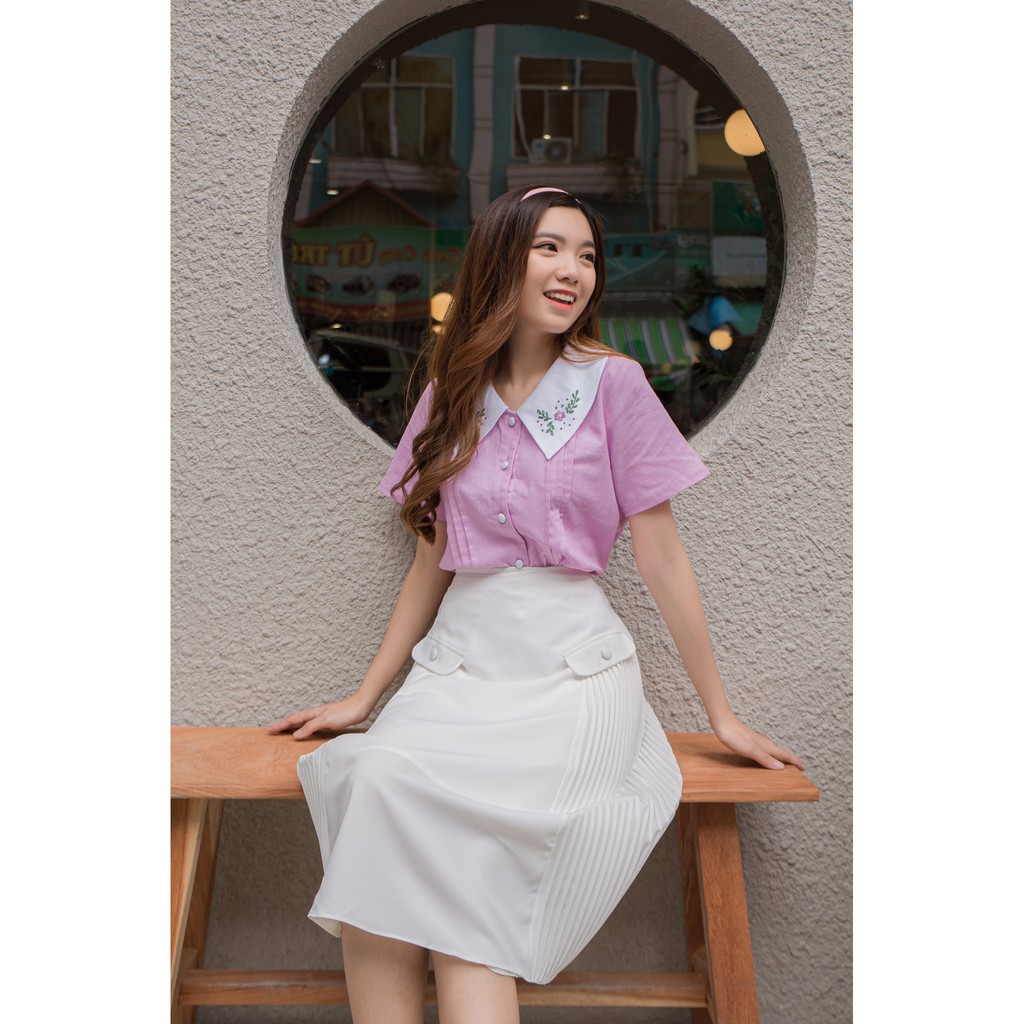 Jenny Le - Áo linen cổ bẻ thêu tay - Annie Top JL142 | BigBuy360 - bigbuy360.vn