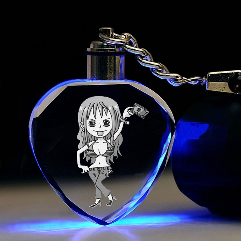 Móc Khóa Đèn LED Pha Lê Hình Hoạt Hình ONE PIECE Luffy Roronoa Zoro Chopper Cá Tính Bảy Màu