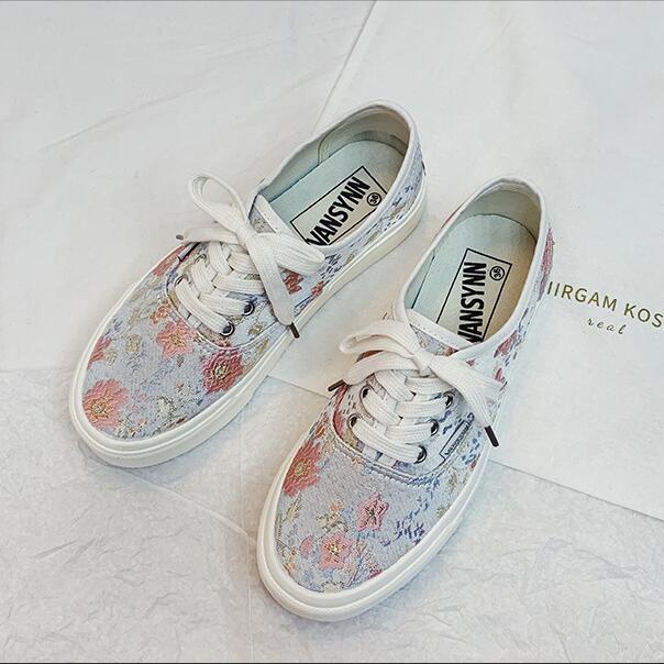 Giày Thể Thao Canvas Thêu Họa Tiết Phong Cách Retro Hàn Quốc Thời Trang Cho Nữ