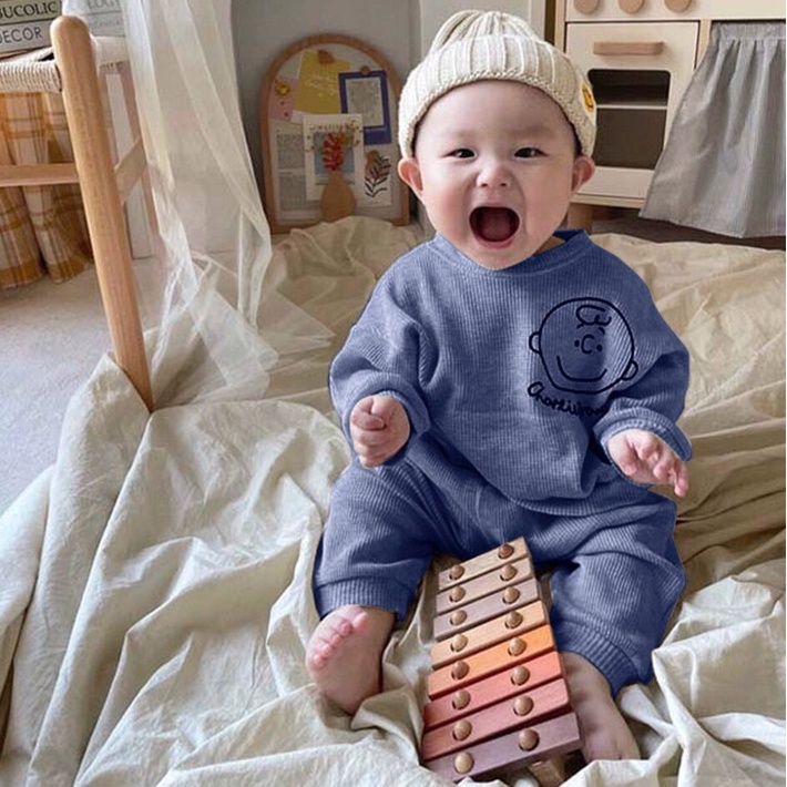 Bộ quần áo thu đông cho bé trai, bé gái Set quần áo dài len tăm họa tiết hoạt hình dễ thương cho bé từ 8 đến 20 kg