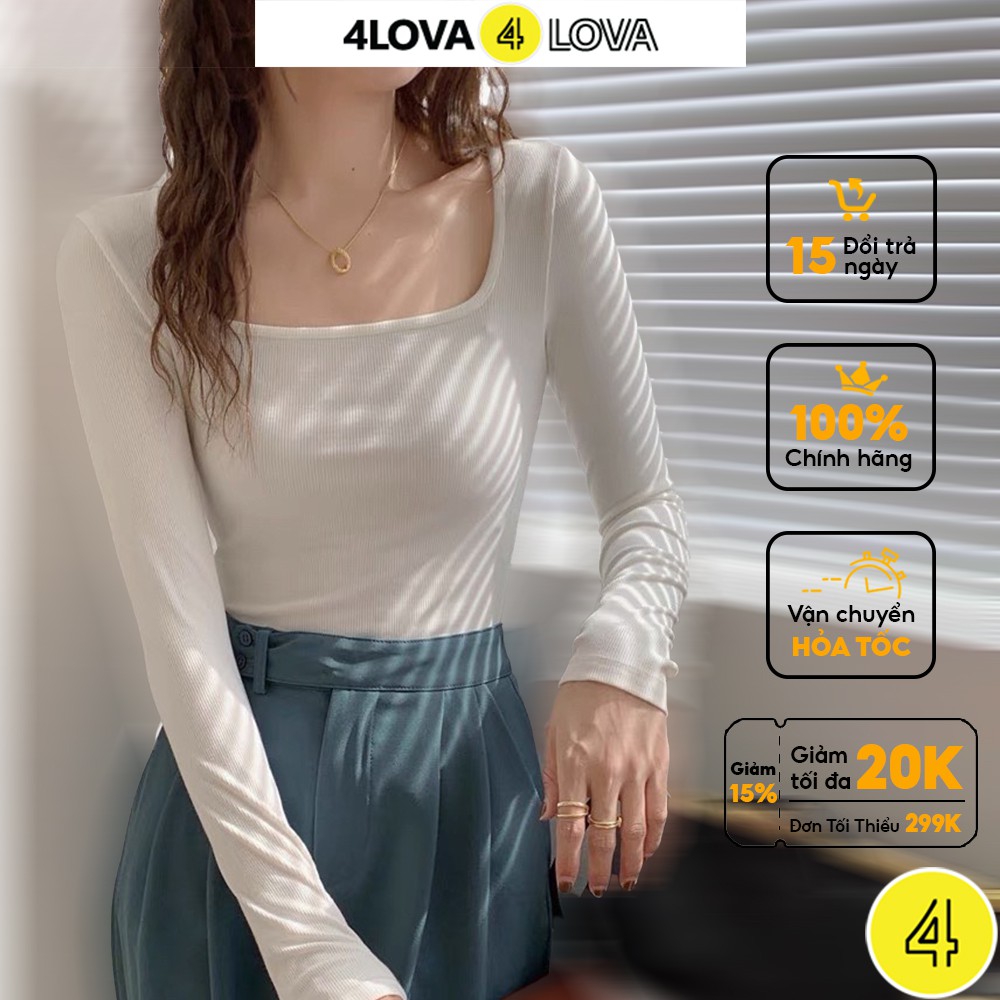 Áo thun nữ dài tay cổ vuông 4LOVA dáng ôm body chất cotton co giãn cao cấp mềm mại | BigBuy360 - bigbuy360.vn