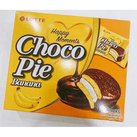 Bánh Lotte Happy Moments Choco Pie Vị Chuối Banana (Hộp 336g)