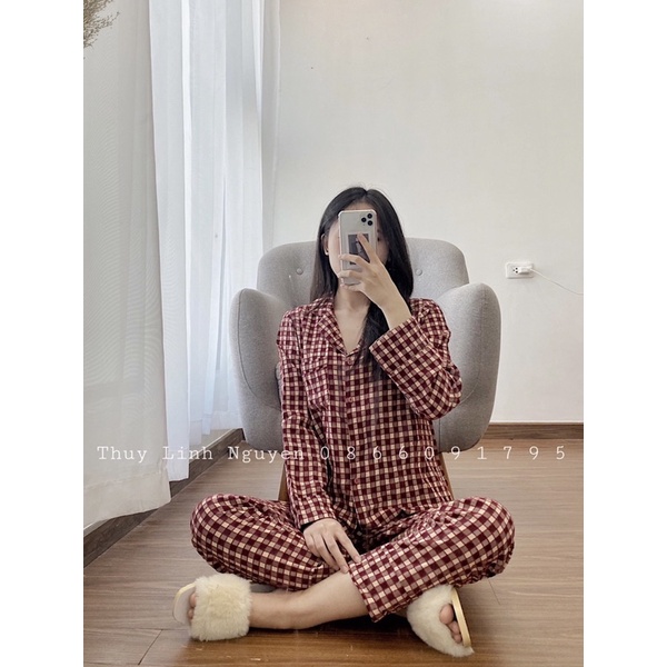 [Ảnh Thật] Bộ ngủ kẻ đũi pha nhung_Chất mềm_Không nhăn | BigBuy360 - bigbuy360.vn