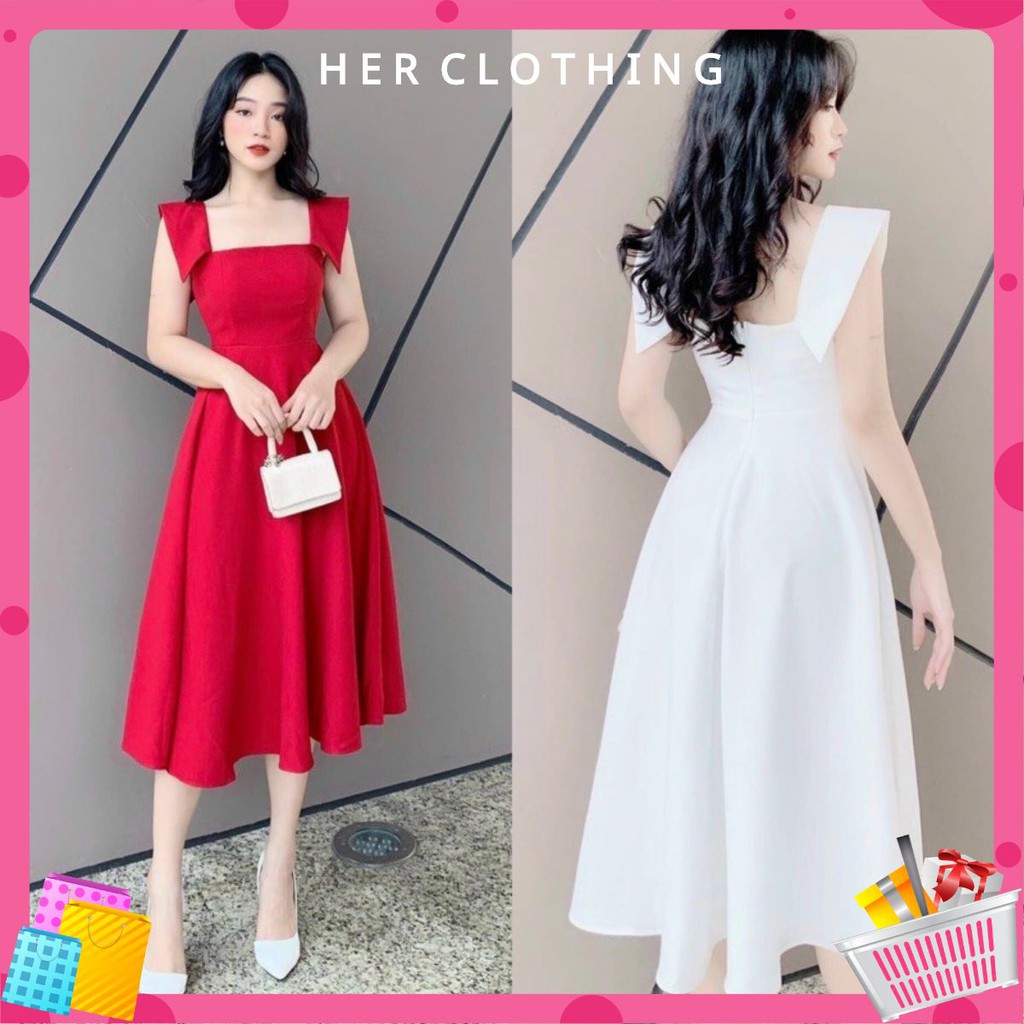 Đầm tết đỏ dạo phố cực xinh chất vải mềm mịn thiết kế may 2 lớp có mút ngực mã [KIMY]