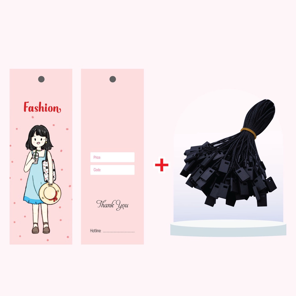 Combo 100 Mác quần áo  + 100 Dây Treo Thẻ Bài - Dây Dù Xâu Tag (Mác) Quần Áo