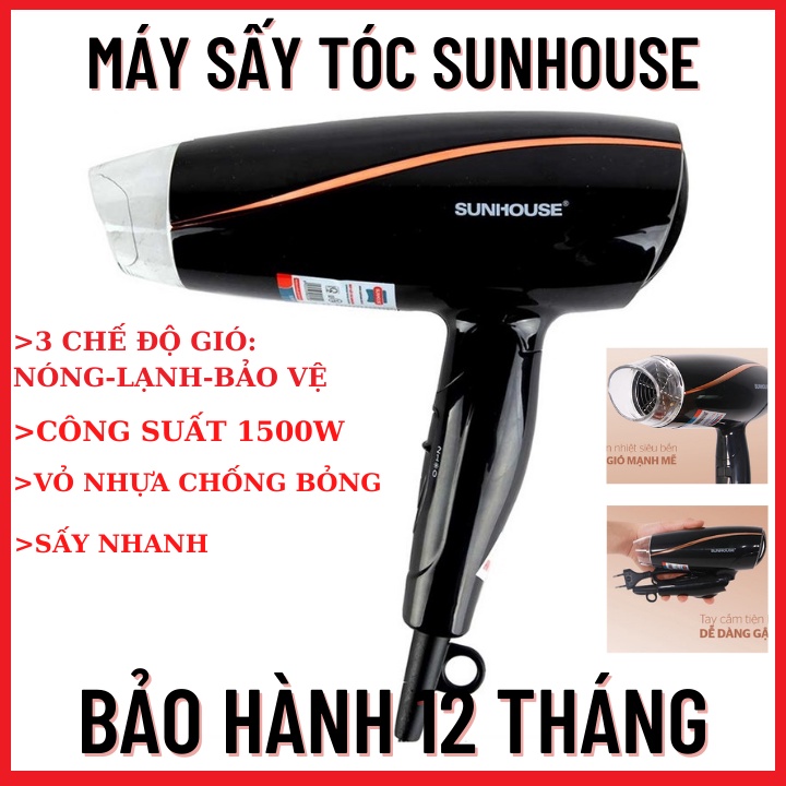 Máy Sấy Tóc Sunhouse SHD2306,Máy Sấy Công Suất Lớn 1500W-3 Chế Độ Gió-Bảo Hành 12 Tháng
