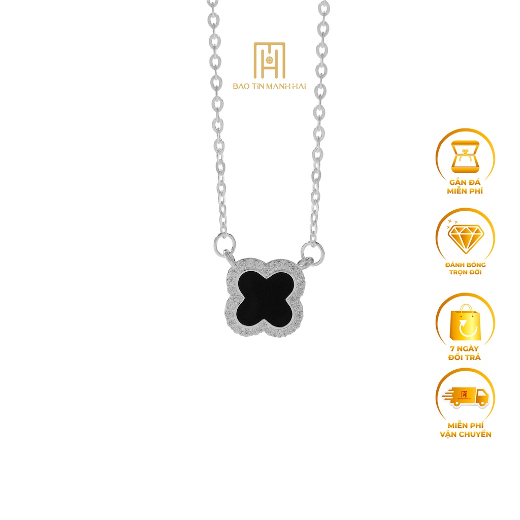 Dây chuyền bạc mặt hình cỏ 4 lá màu đen DB21 Bảo Tín Mạnh Hải