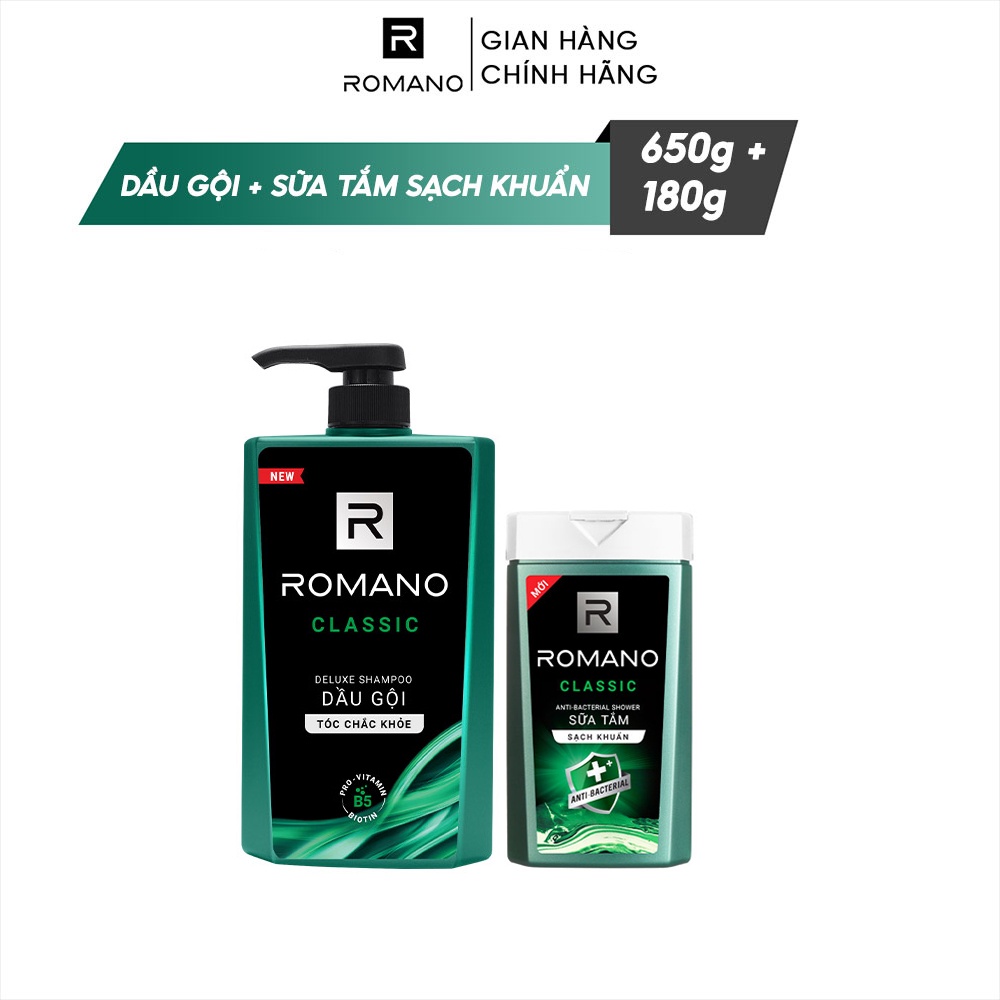 [MUA 1 TẶNG 1 - DUY NHẤT 12.05] Dầu gội hương nước hoa Romano 650g + Sữa tắm sạch khuẩn Romano 150g