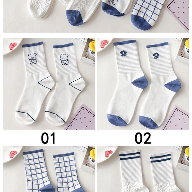Vớ Nữ in Hình Gấu Hoạt Hình Màu Xanh Dương Phong Cách Hàn Quốc Dễ Thương Thời Trang Thu Đông