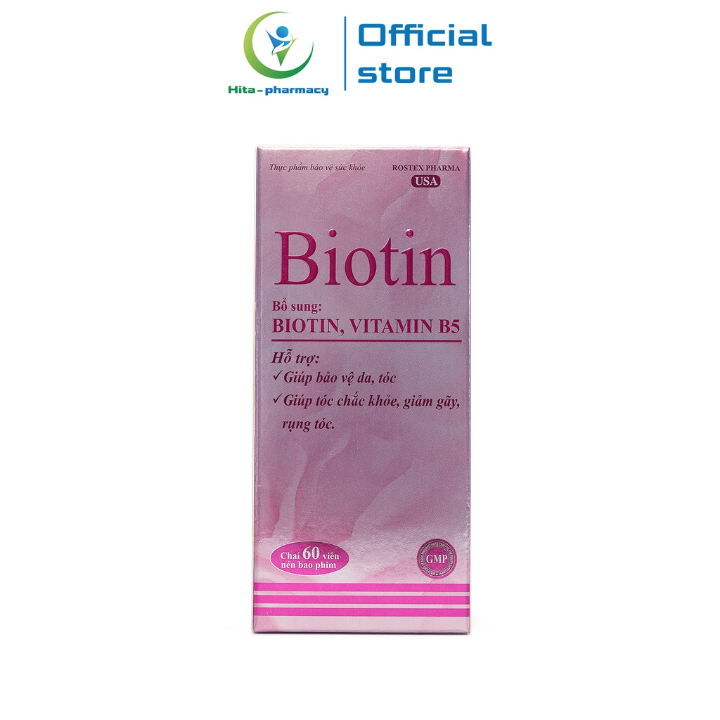 Biotin ROXTECH bổ sung Vitamin B5 giúp tóc chắc khỏe, giảm gãy rụng tóc 60 viên [Biotin Chai Hồng 60v]