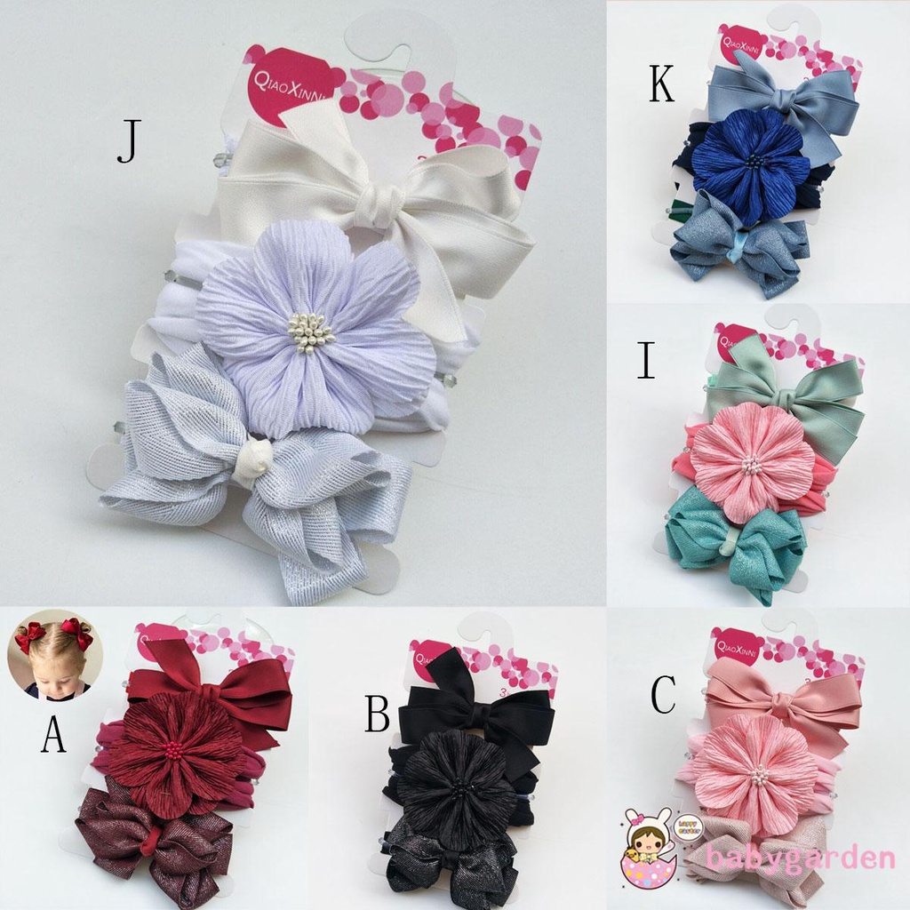 Set 3 băng đô nơ màu trơn dễ thương cho bé gái 0-3 tuổi