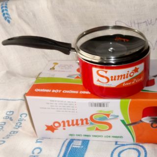 Quánh quấy bột cho bé,nồi quấy bôt ,quánh chống dính,nồi chống dính nấu bột  size 14 CHÍNH HÃNG SUMIO,nắp kính chịu lực