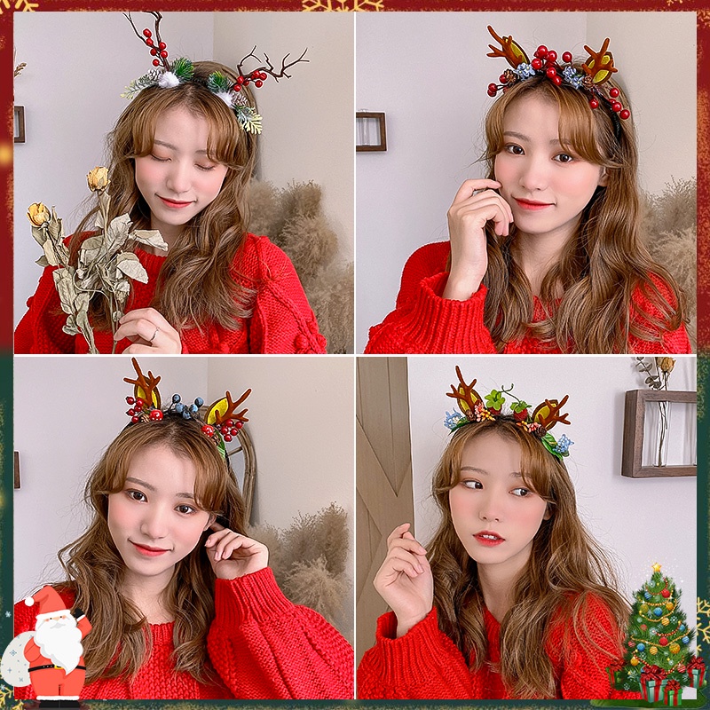 Băng đô cài tóc hình tuần lộc người tuyết ông già noel người tuyết có sừng dễ thương Giáng Sinh Merry Christmas