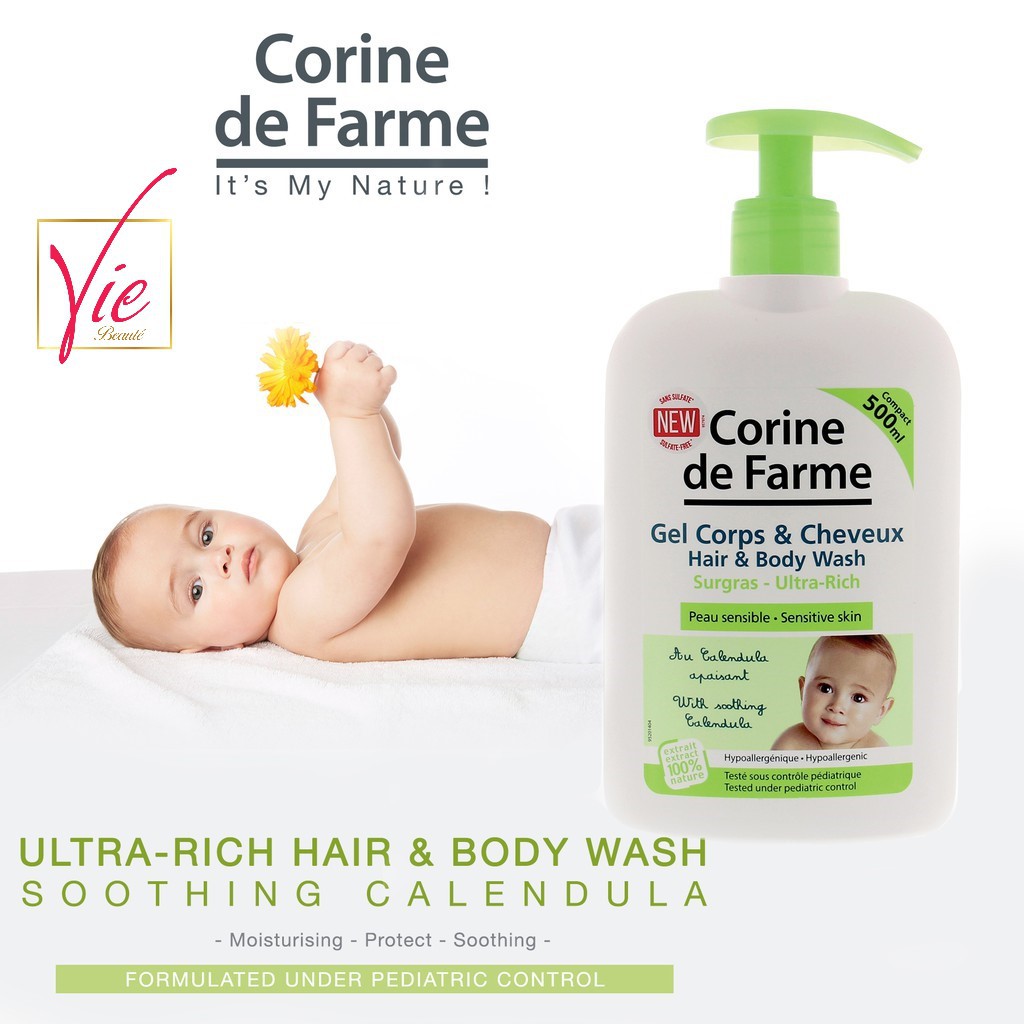 Gel tắm gội cho bé Corine De Farme Hair &amp; Body Wash