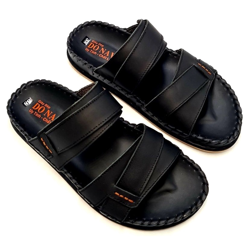 Dép 2 quai ngang đế lá cao cấp da bò, dép da bò xăng đan nam bảo hành 12 tháng shop kinson