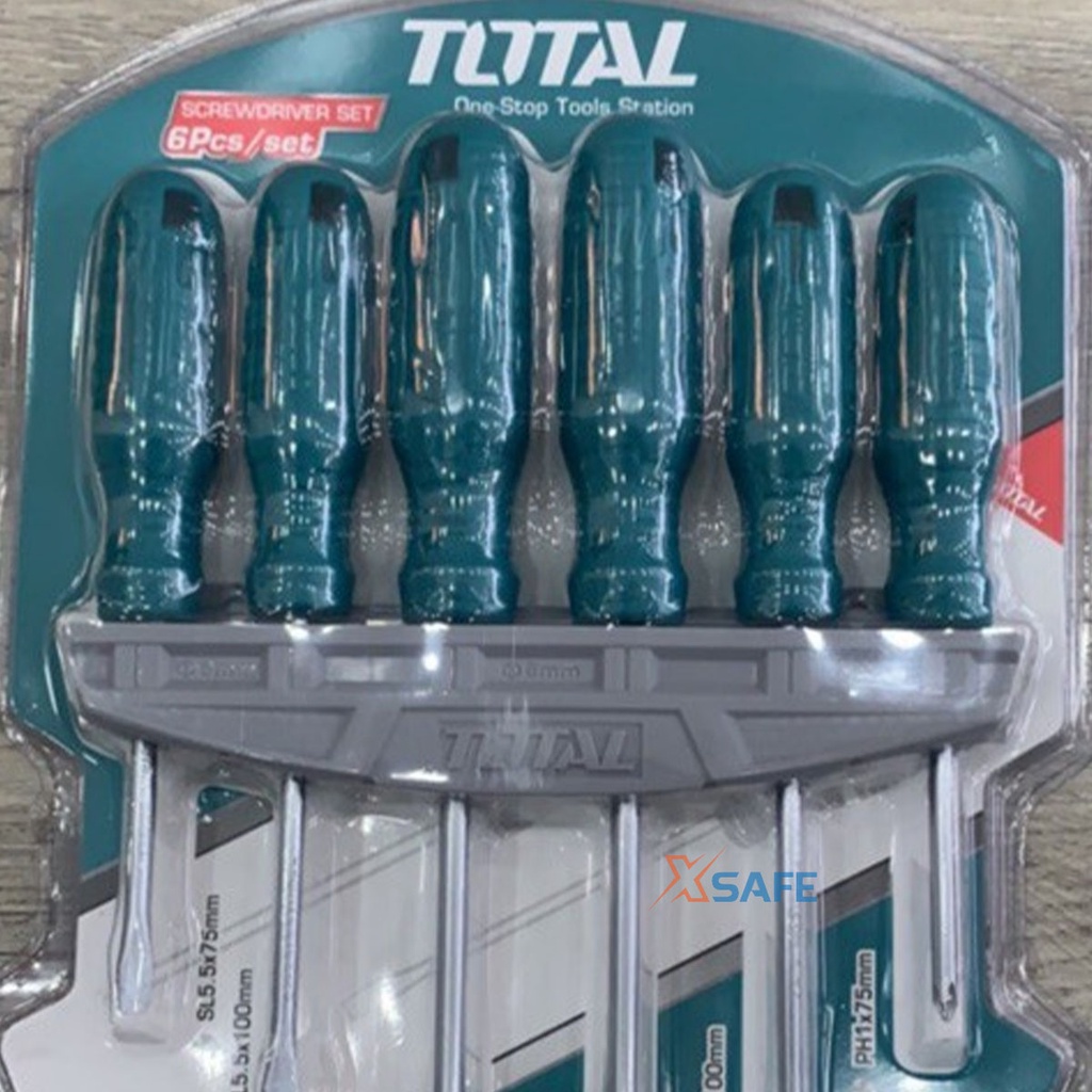 Bộ 6 tua vít dẹp và bake THTDC250601 tay cầm mới Bộ tuốc nơ vít chất liệu thép 40Cr đuôi tròn, mũi chống gỉ, tiện lợi