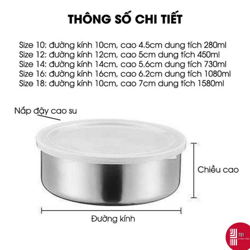 Set 5 Bát Có Nắp Đậy Silicon Bảo Về Thực Phẩm Chất Liệu Inox