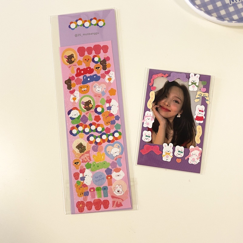 Set sticker dán trang trí sổ tay thủ công họa tiết nơ/thỏ/ngôi sao kiểu Polaroid hàn quốc